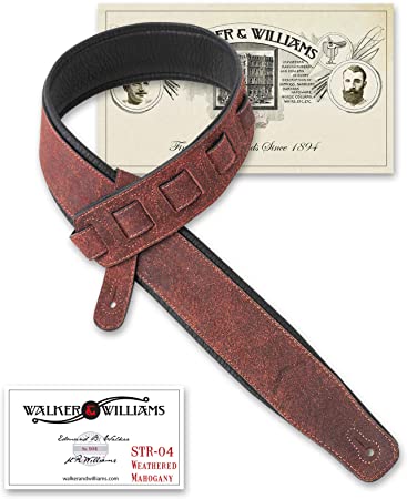 Walker & Williams STR-04 Distressed Mahogany Brown Italian Leather Padded Guitar Strap