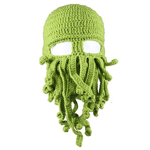 Dealzip Inc Winter Warm Novelty Unisex Knitted Wool Funny Octopus Mask Beard Caps Crochet Beanies Men Women Unisex For Halloween Party