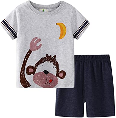 Little Boys' Toddler Cotton Clothing Sets T-Shirt&Shorts 2 Packs Kids Boys Summer Short Sleeve T-Shirt Sets 2-8Years