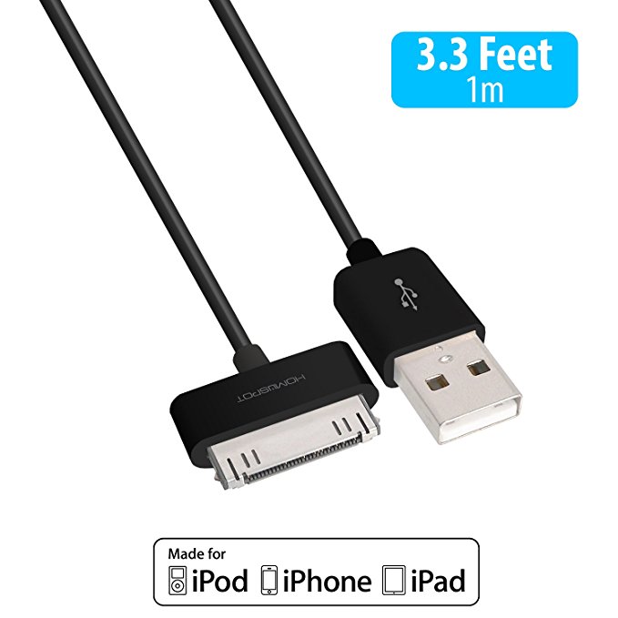 [Apple MFi Certified] HomeSpot 3.3 Feet (1 Meter) 30 Pin compatible USB Cable, compatible with iPhone 4, iPhone 4S, iPad 1/2/3, iPod touch, iPod nano, High Quality (3.3 ft/ 1m (Black))