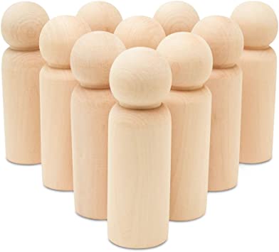 Large Wooden Peg Dolls 5-1/2 inch, Pack of 2 Unfinished Jumbo Dad Peg Doll Figures for Peg People Crafts, by Woodpeckers