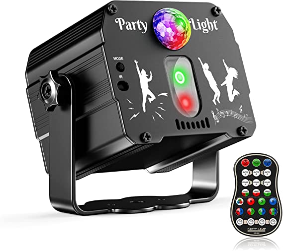 Disco Lights, Gvoo Sound Activated Mini Party Lights 5 Colours 60 Modes RGB Disco Ball Lights with Different Patterns and Timing Function for Holidays, Parties, Birthday and Christmas