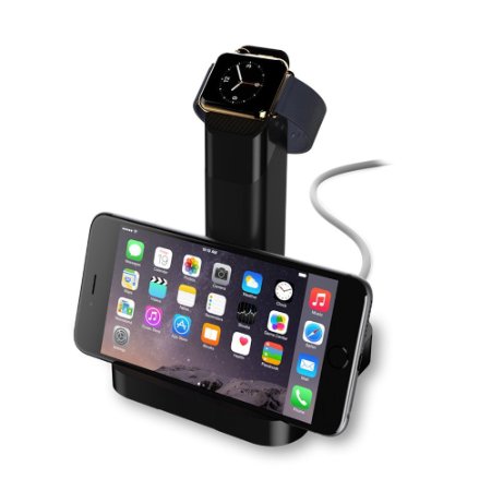 Apple Watch Stand, Lanshion 2 in 1 iWatch Charging Dock / Station / Platform Cellphone Holder for for Apple Iwatch 38mm/42mm, Durable PVC Pure Silicone Apple Watch Stand Holder(Black)