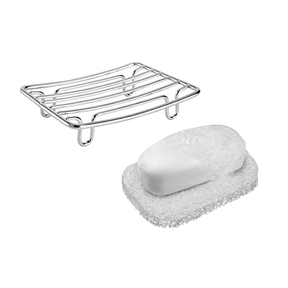 Guukar 2 Piece Home Bathroom Stainless Steel soap case Holder,Sink Bathtub Shower Dish, White Porous Design Soap Saver BPA Free Recyclable Soap Lift