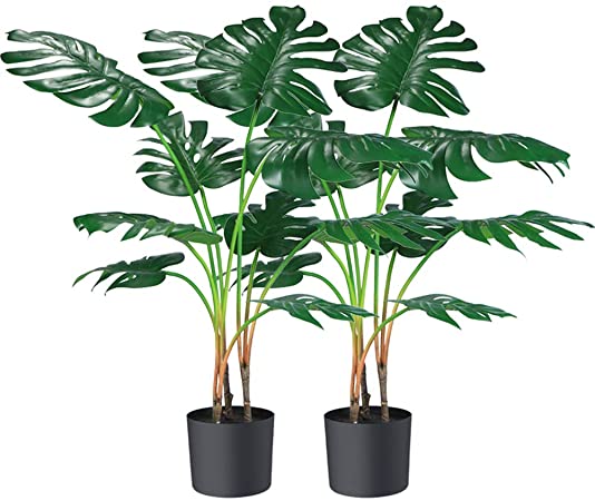 CROSOFMI Artificial Monstera Deliciosa Tree 37" Fake Tropical Palm Plant, Perfect Faux Swiss Cheese Plants in Pot for Indoor Outdoor House Home Office Garden Modern Decoration Housewarming Gift,2 Pack