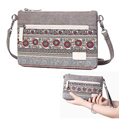 Zipper Coin Purse Pouch FanCarry Canvas Ethnic Print Wallet with Cellphone Pocket