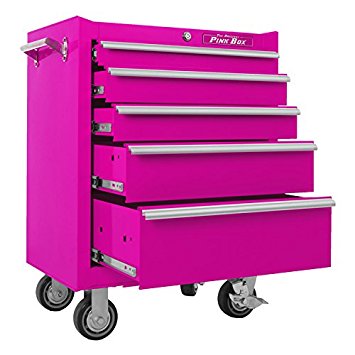 The Original Pink Box PB2605R 26-Inch 5-Drawer 18G Steel Rolling Cabinet, Pink