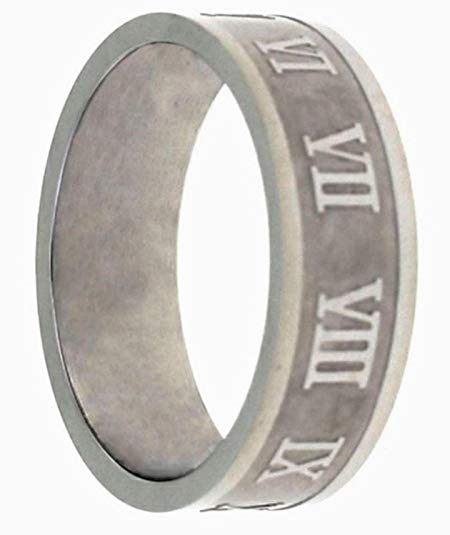 Elegant 6mm Roman Numerals Ring Band In Stainless Steel