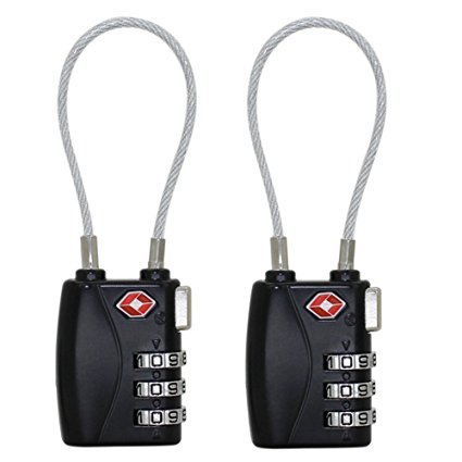 TSA Approved Travel combination Cable Luggage Locks for Suitcases,3 Digit Padlock 4 Pack,Set-Your-Own Password Lock for School Gym Locker