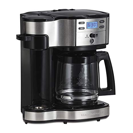 Hamilton Beach 49980A Coffee Maker, 2-Way Brewer Single Serve with 12-Cup Carafe, Stainless Steel