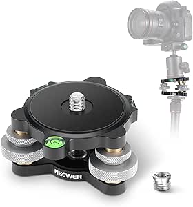 NEEWER Tripod Head Leveling Base Camera Leveler, 3 Axis Wheel Metal Head with Bubble Levels, 3/8" Screw & Thread,  /-9° Precise Angle Adjustment for Macro Panoramic Photography, Max Load 33lb, LP65