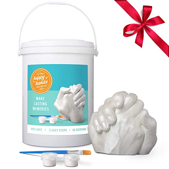 Plaster Hand Casting Kit – DIY 2 Person Hand Molding Kits for Couples Kids or Families w/Alginate Tools and Bucket, Engagement Anniversary Gifts
