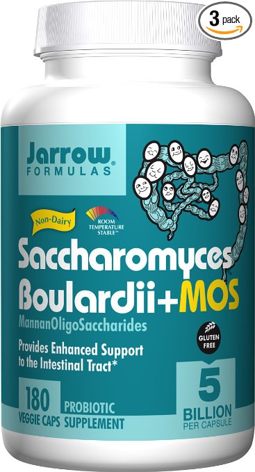 Saccharomyces Boulardii   MOS, 5 Billion Organisms Per Cap, Enhances Support to Intestinal Tract, 180 Count (Cool Ship, Pack of 3)