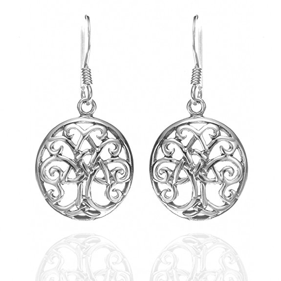 925 Sterling Silver Celtic Tree Of Life Trinity Knot Dangle Earrings - Nickel Free