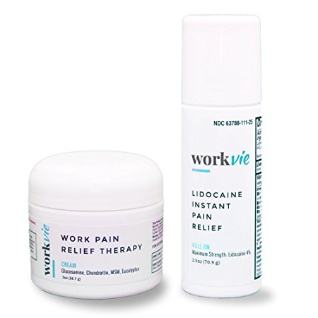 New! Workvie Pain Relief Therapy System for Carpal Tunnel, Bursitis, Fibromyalgia, Arthritis, Sciatica, and Plantar Fasciitis – 1 Pain Relief Therapy Cream, 1 Lidocaine Pain Relief Roll On