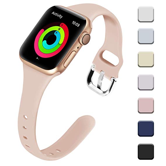 Allbingo Thin Bands Compatible with Apple Watch Band 38mm 40mm 42mm 44mm, Feminine Women Narrow Slim Silicone Replacement Wristbands for iWatch Series 4/3/2/1