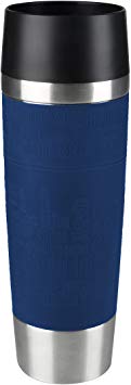 Tefal K3082214 Travel Mug Grande, Reusable Drink Bottle To Go, Quick Press Closure, Blue Silicone Bottle Sleeve, 500 ml