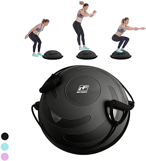 RitFit Balance Ball Trainer, 60 cm, Half Ball for Yoga,Fitness,Strength Exercise with Air Pump, Resistance Bands and Free Digital and Paper Exercise Chart