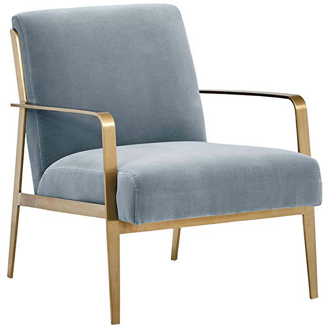 Rivet Clover Modern Glam Velvet Brass Arm Accent Chair, 27.25"W, Light Blue