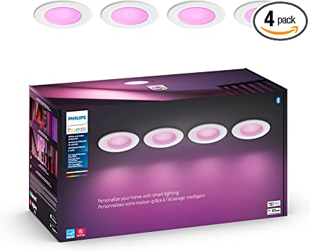 Philips Hue White and Color Ambiance Extra Bright Dimmable Recessed LED Smart 6" Downlight for Retrofit Cans Compatible with Amazon Alexa Apple HomeKit and Google Assistant - 4 Pack (578674)