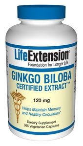 Ginkgo Biloba Certified Extract, 120 mg, 365 Caps by Life Extension (Pack of 2)