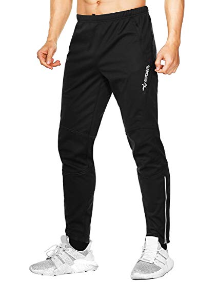 MUCUBAL Men's Fleece Bike Cycling Pants Windproof and Water-Resistant Athletic Running Trousers for Outdoor Sports