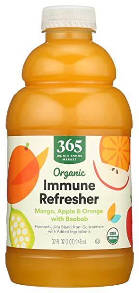 Whole Foods Market, Organic Immune Refresher, Flavored Juice Blend from Concentrate, Mango, Apple & Orange with Baobab, 32 fl oz