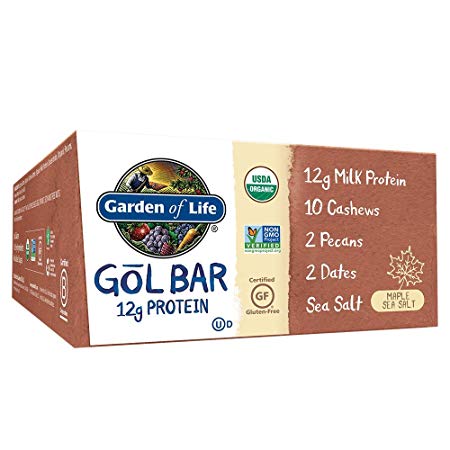 Garden of Life Organic GOL Bars – Chewy High Protein Whole Food Bar – Maple Sea Salt (12 per Carton) | Certified Organic, Non-GMO & Gluten Free, No Gluten, No Added Sugar – 12g Milk Protein