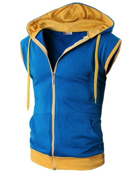 H2H Mens Active Casual Color Blocks Sleeveless Hoodie Zip-up