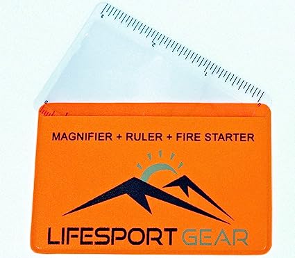 Lifesport Gear Fresnel Lens Pocket Magnifier Credit Card Wallet Size 6 Pack, Portable Ruler and Emergency Solar Fire Starter, Compact Magnifying Glass for Home Office Outdoor Survival Bushcraft