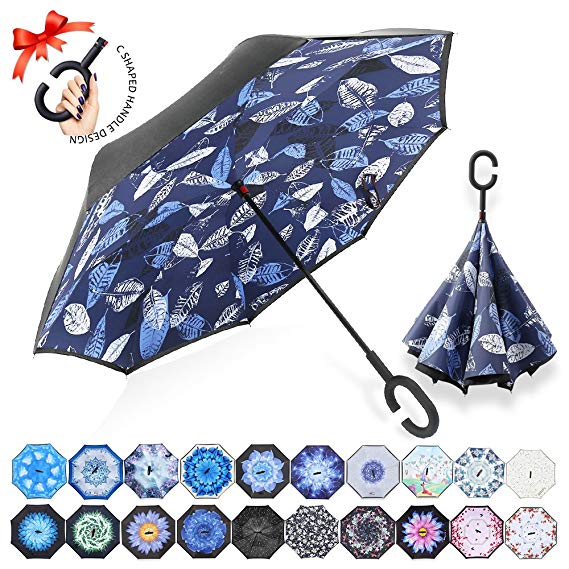 ZOMAKE Double Layer Inverted Umbrella Cars Reverse Umbrella, UV Protection Windproof Large Straight Umbrella for Car Rain Outdoor With C-Shaped Handle