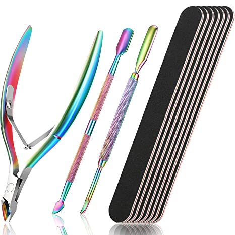 18 Pieces Nail Manicure Tool Kit, Includes Cuticle Trimmer with Cuticle Pusher Cuticle Remover Nail Cuticle Nipper and 15 Pieces Black Nail Files for Fingernails and Toenails Manicure