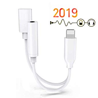 3.5mm Headphone Jack Adapter Dongle for iPhone 8 AUX Audio Headphone Adapter Splitter for iPhone 7/7Plus/8/8Plus/X/XS max Charging Listen Music Audio Headset Cable Convertor Accessories-White