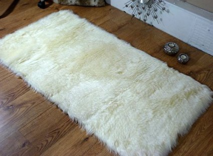 Cream ivory faux fur oblong sheepskin rug 70 x 140 cm washable