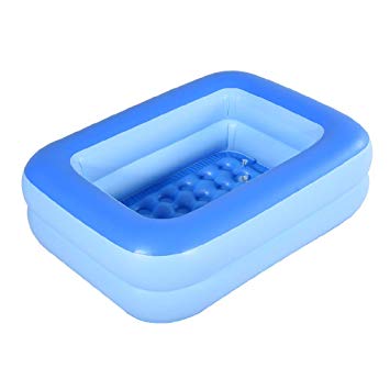 HIWENA Inflatable Kiddie Pool, 45" Blue Kids Swimming Pool Summer Water Fun Bathtub with Inflatable Soft Floor