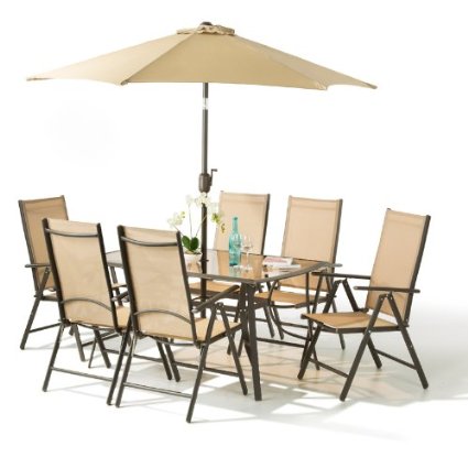 8 Piece Santorini Garden and Patio Set - New 2014 Model Now With 100 Aluminium Framework-6 x Multi Position Recliner Chairs-Table- And 22 Metre Tilt and Crank Parasol