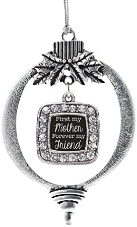 Inspired Silver - First My Mother Forever My Friend Charm Ornament - Silver Square Charm Holiday Ornaments with Cubic Zirconia Jewelry
