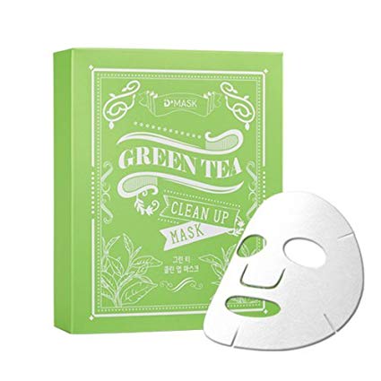 DMASK Face Mask Natural Fibers Sheet 0.22ml/0.74 fl. oz. 10 Pack (Green Tea Clean Up)