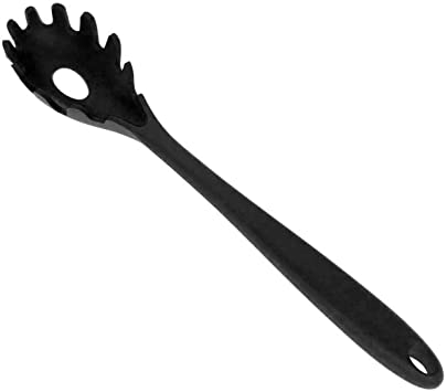Silicone Pasta Fork (11.2"), Food Grade Pasta Spoon, BPA Free, Spaghetti Strainer & Server Spoon (11.2 inch, Black)