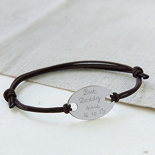 Men's Personalized Silver Oval Plate Bracelet, hand-engraved with your own words