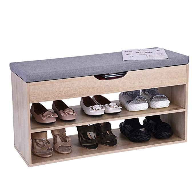Shoes Storage Seat | Simple Modern Entryway Shoes Bench Rack Household Shelf Shoe Origanizer with Cushion Seat (White)