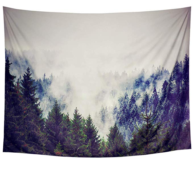 Amonercvita Misty and Forest Tapestry Trees Tapestry Yew Forest Tapestry Nature Landscape Tapestry Grey Fog Magical Trees Tapestry for Bedroom Living Room Dorm（Misty Forest, 59"x78"）
