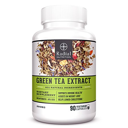 Green Tea Extract Supplement with Advanced Antioxidants – Aids in Natural Weight Loss, Heart & Cardiovascular Health, Metabolism and Energy Booster – Caffeine Free – 90 Veggie Capsules