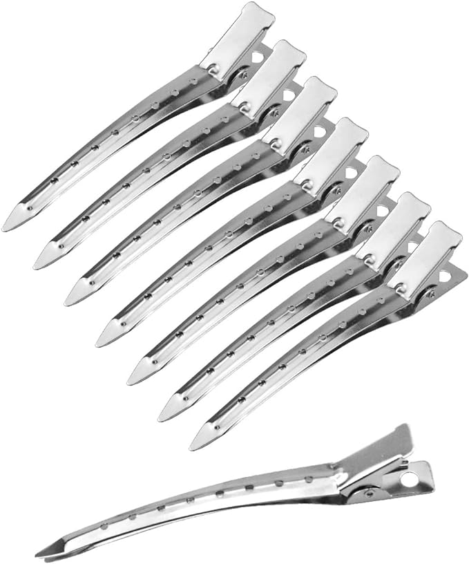 24pcs Sectioning Clips Hairdressing, 3.5 Inches Metal Duck Bill Clips with Holes, Hair Divider Clips Curl Clips for Girls Women, Hairdresser Clip for Salon Supplies, Silver