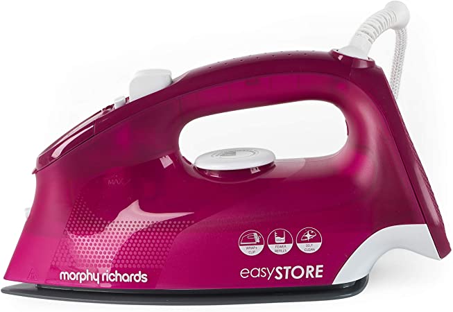Morphy Richards 300284 Breeze easyStore Steam Iron with Ceramic Soleplate with Multiple Heat Settings, 2400 W, 350 ml Water Tank, Pink