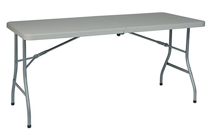 Office Star Resin Multipurpose Rectangle Table, 5-Feet Long, Center Folding with Wheels