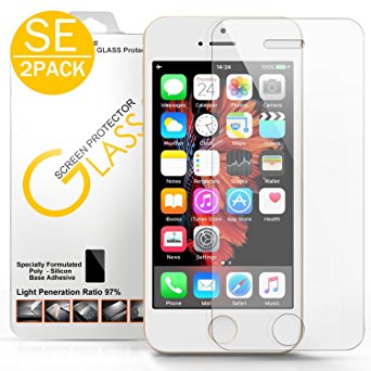 [2 Pack] iPhone 5 Screen Protector, KINGBACK Premium Tempered Glass Screen Protector for iPhone SE / 5S / 5C / 5 - HD Clear, Anti-Fingerprint, Anti-scratch, Shatterproof
