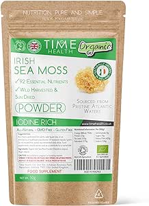 Organic Irish Sea Moss (Chrondrus crispus) - Wild Harvested from Irish Waters - Source of 92 Essential Nutrients - Iodine - Dr. Sebi - UK Made - GMP - Zero Additives (50g Powder Pouch)