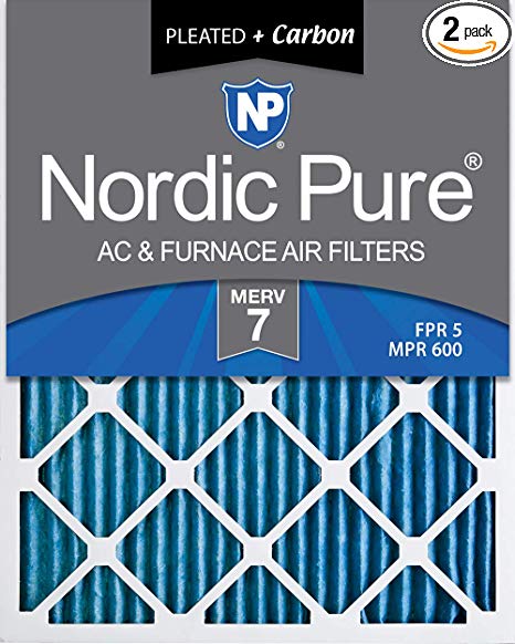 Nordic Pure 20x30x1 MERV 7 Plus Carbon Pleated AC Furnace Air Filters, 2 PACK, 2 Piece