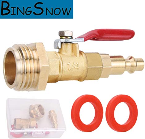 BingSnow RV Winterize Blowout Adapter Kit - 1/4" Male Quick Connect Plug and 3/4" Male GHT Thread, Wintering Quick Fitting with Ball Valve and 2 Pcs Washers for Winterize RV Boat Camper Trailer
